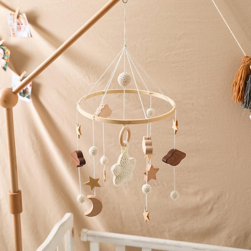 let's make Baby Crib Mobile for Boys Girls| Boho Nursery Mobile| Gender Neutral Hand-Crocheted Mobile| Ceiling Mobile - Stars, Clouds, Moon - Image 2